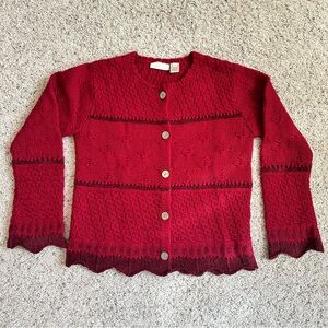 Bell sleeve wool sweater cardigan J.Jill burgundy